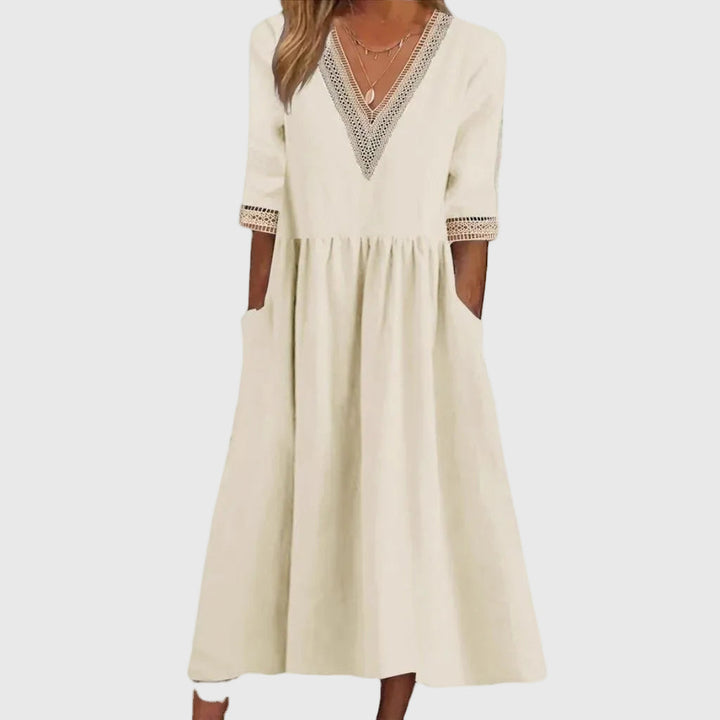 Sara | Vestido Midi con Detalle de Encaje Elegante