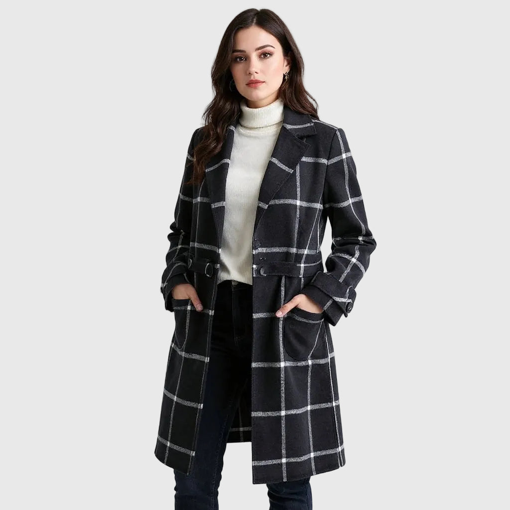 Valeria | Elegante Abrigo de Lana a Cuadros