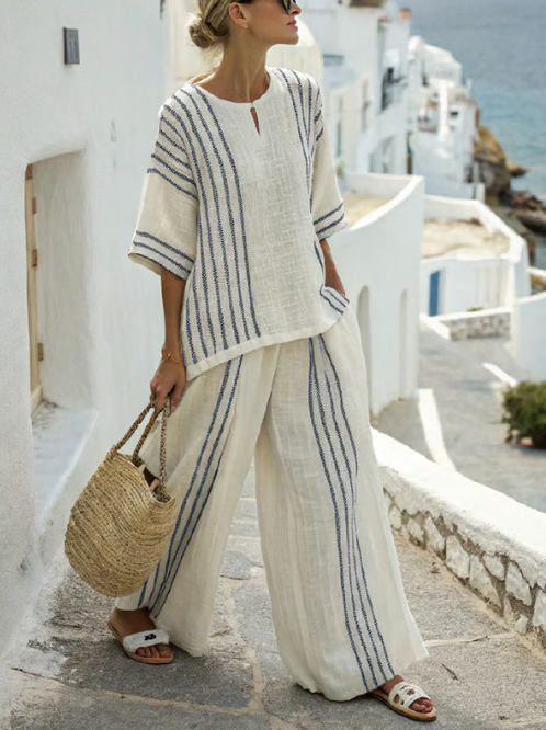 Conjunto de lino de dos piezas elegante