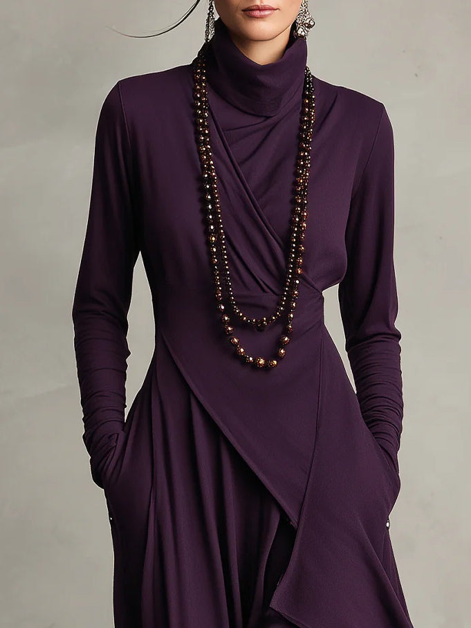 Solmira | Vestido Largo Plisado Asimétrico Con Cuello Alto