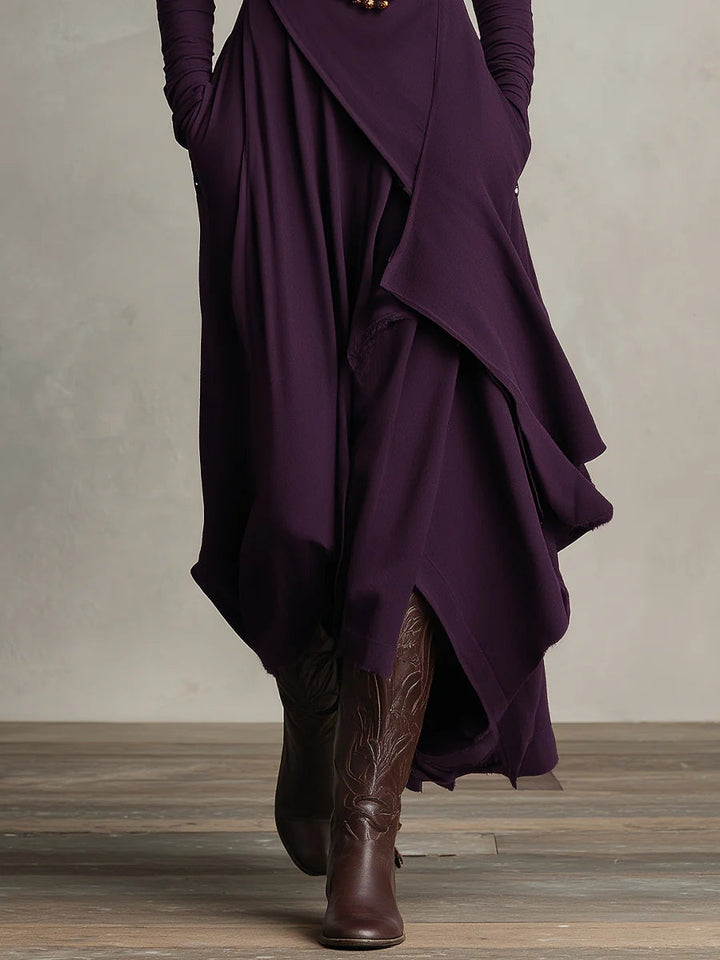 Solmira | Vestido Largo Plisado Asimétrico Con Cuello Alto