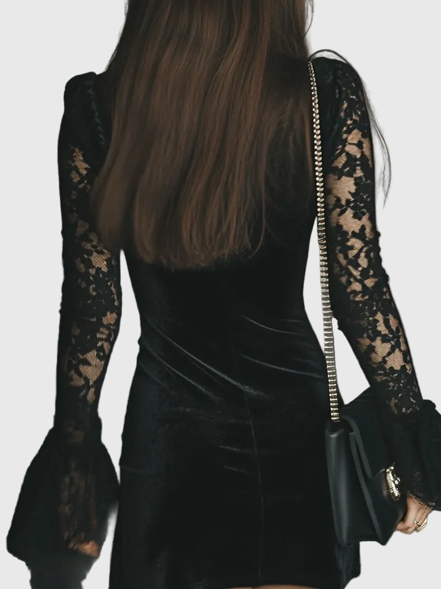 Luna | Vestido de Encaje de Terciopelo