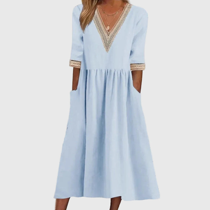 Sara | Vestido Midi con Detalle de Encaje Elegante