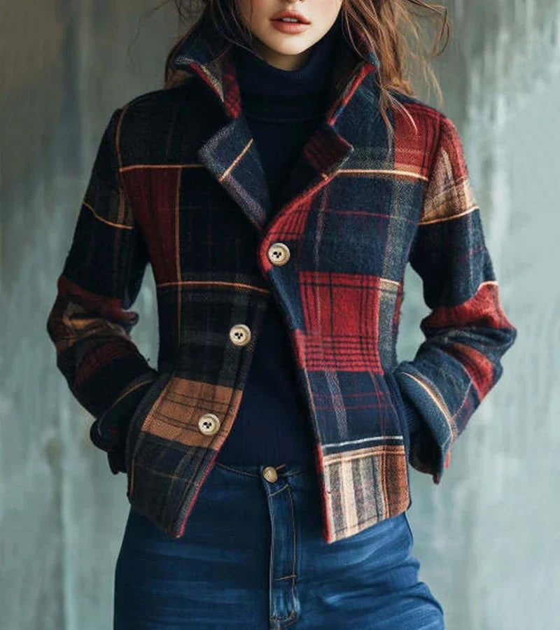 Maura | Chaqueta Cálida De Cuadros Vintage